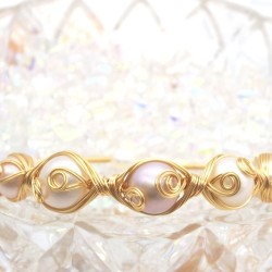 K Gold Covered Wire Natural Freshwater Baroque Pearl Open Bracelet