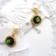 Blue Green Opal Zircon Round Pendant Flat Pearl Stud Earrings