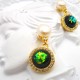 Blue Green Opal Zircon Round Pendant Flat Pearl Stud Earrings