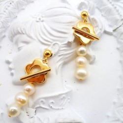 Baroque Pearl Pendant Flower Hoop Stud Earrings