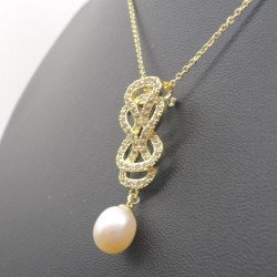 Chinese Knot Design Pearl Pendant Necklace And Stud Earrings Set