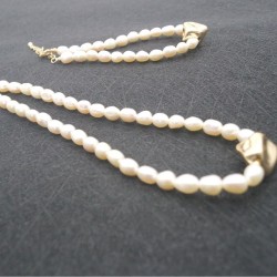 Gold Grain High Quality Beige Pearl Bracelet Necklace Set