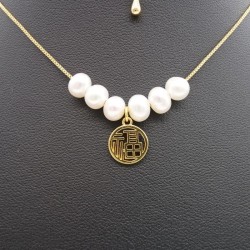 Guofeng Fu word green zirconium natural baroque pearl bracelet adjustable necklace two-piece series