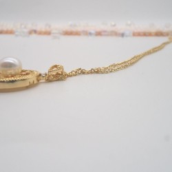 Copper Gold Plated Coquilles Pearl Key Pendant Necklace