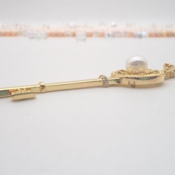 Copper Gold Plated Coquilles Pearl Key Pendant Necklace