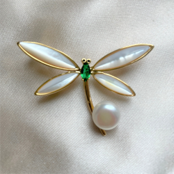 Dragonfly-Shaped Pearl Shell Brooch Pendant